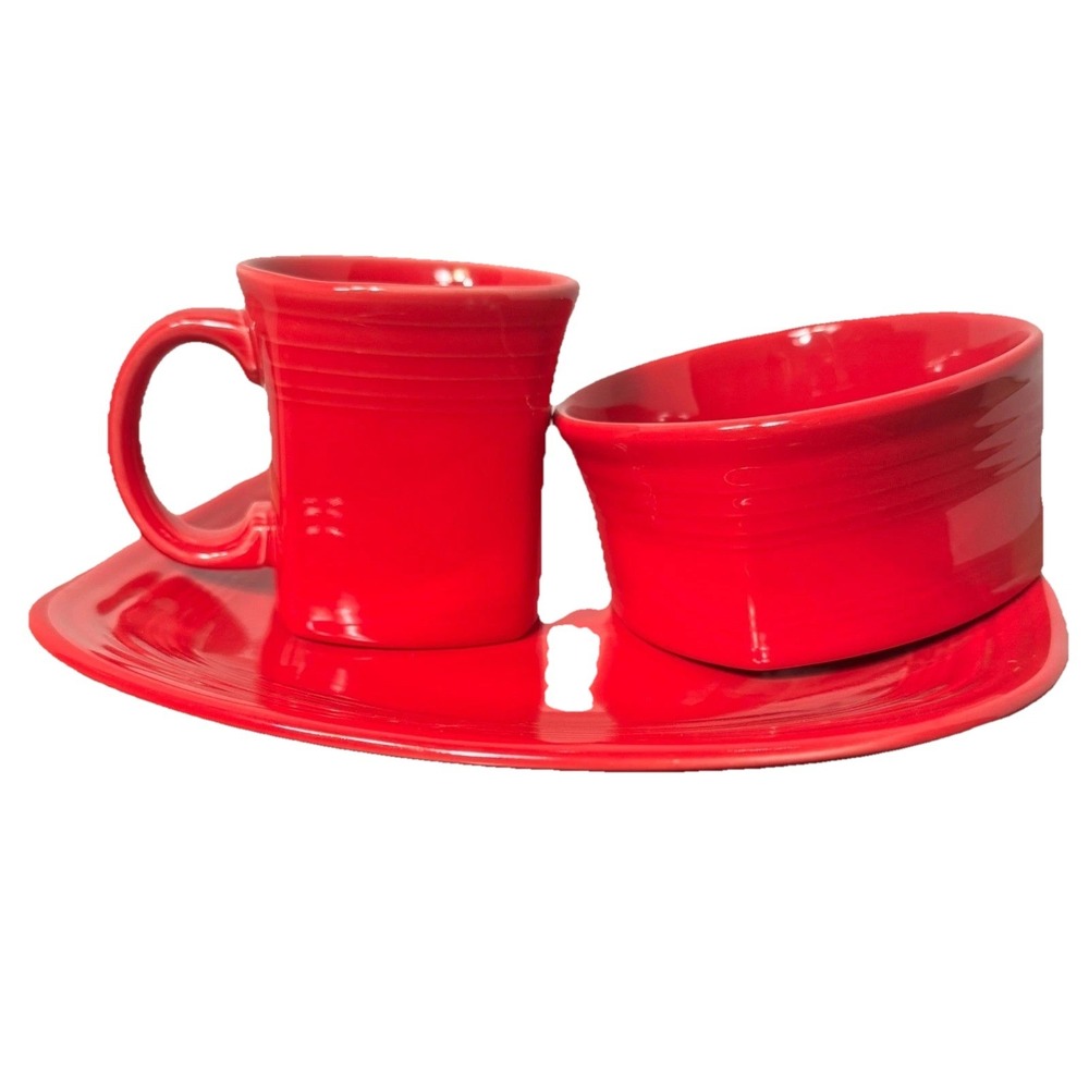 Fiesta Scarlet Red 3 Piece Set Square Plate Mug Bowl Fiestaware Homer Laughlin